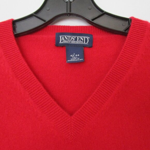 Mens Red CASHMERE Classic V Neck Pullover Sweater - Picture 3 of 10